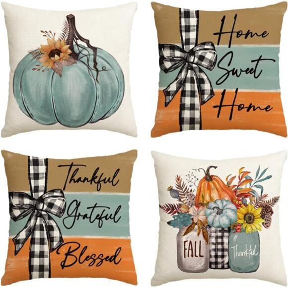 Fall Pumpkin Home Sweet Home Throw Pillow Covers, 18x18 Inch Autumn Thankful - Picture 1 of 7